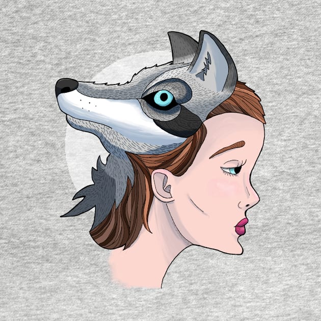 Wolf Head Girl by SarahStrangeArt